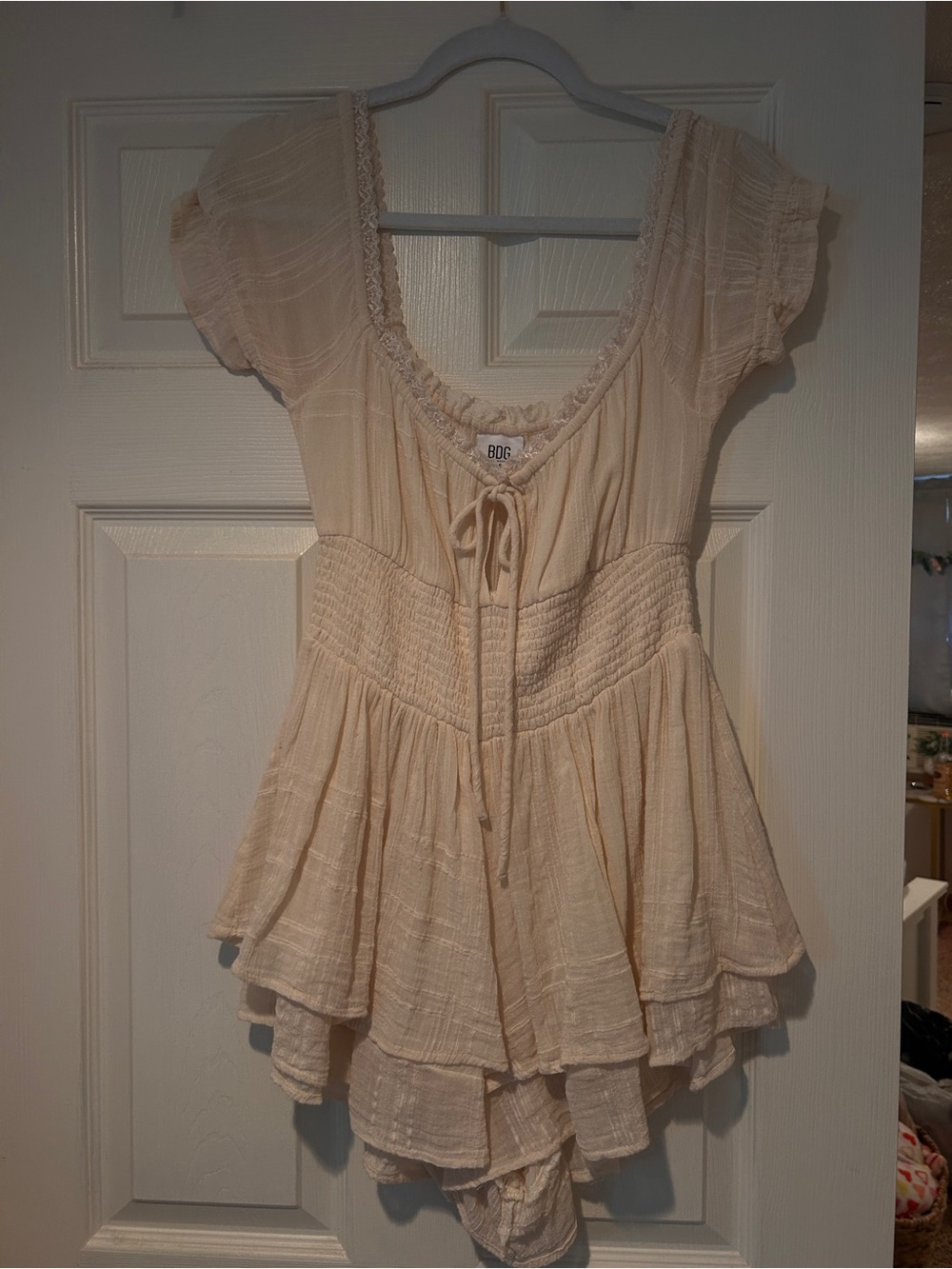 Urban Outfitters Cream Romper with Smocked Waist